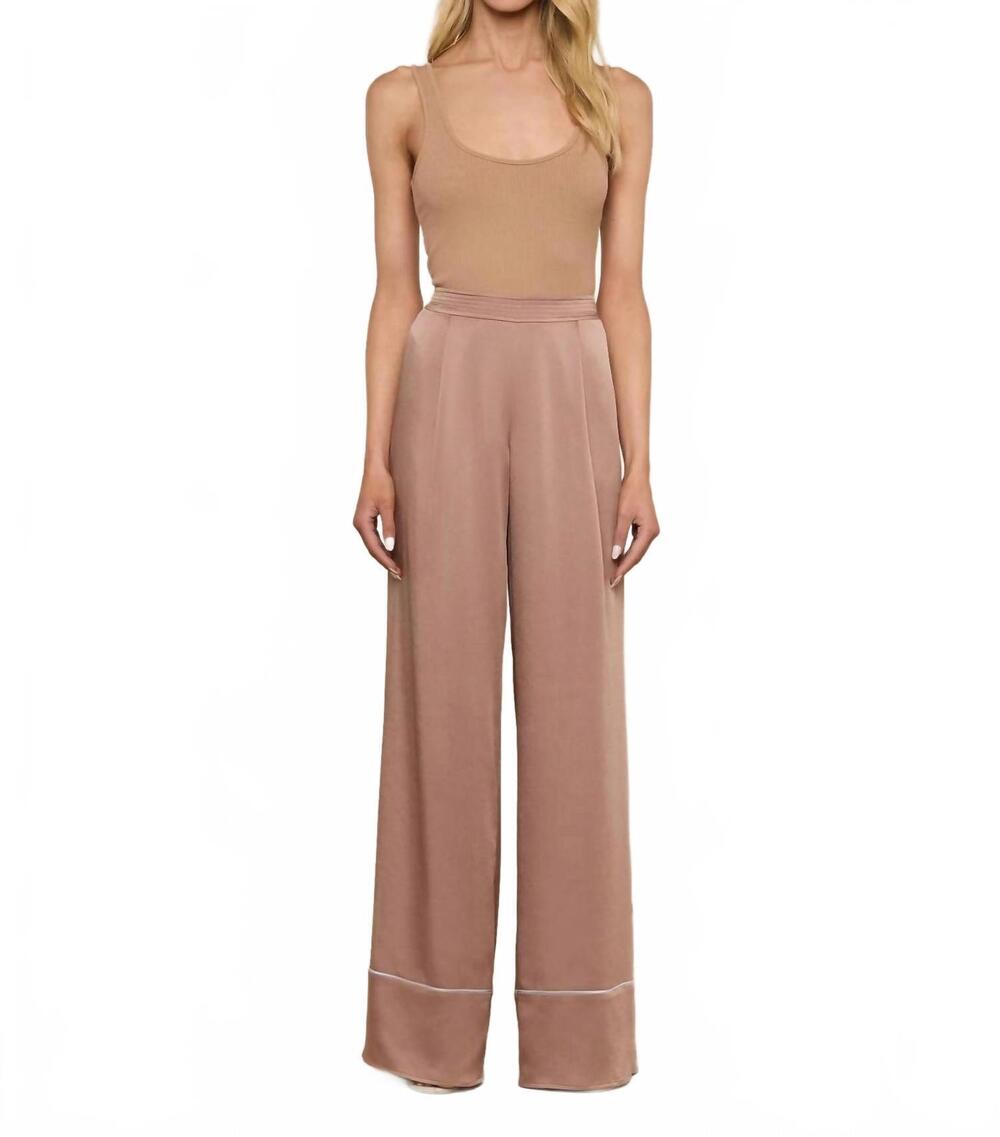 NEW L'AGENCE women's tavia satin trouser in mocha tan / cool blue